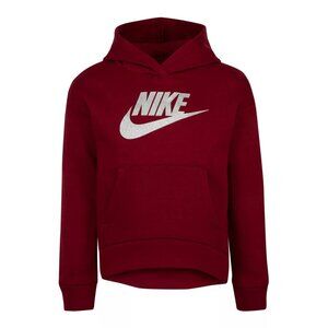 Nike Glitter Futura Fleece Logo Pullover Hoodie Pomegranate Girls Small (5 )